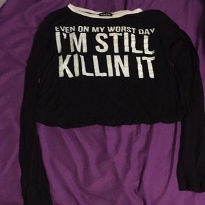 Black long sleeve Graphic crop top